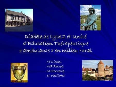 1 Diabète de type 2 et Unité d’Education Thérapeutique « ambulante » en milieu rural M Liron, MP Perrot, M Servelle, G Vaillant.