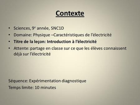 Contexte Sciences, 9e année, SNC1D