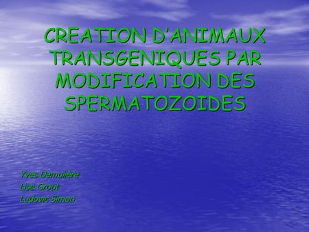 CREATION D’ANIMAUX TRANSGENIQUES PAR MODIFICATION DES SPERMATOZOIDES