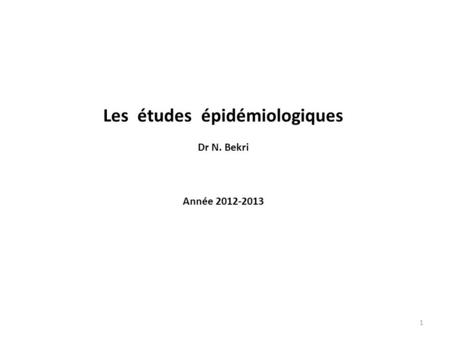 Les études épidémiologiques