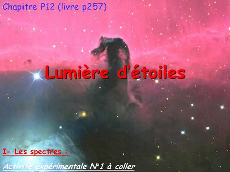 Lumière d’étoiles Chapitre P12 (livre p257) I- Les spectres :