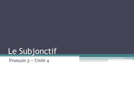 Le Subjonctif Français 3 – Unité 4. Les objectifs Be able to give health and nutrition advice as a friend to someone who needs it. Use the subjunctive.