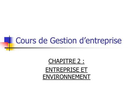 Cours de Gestion d’entreprise