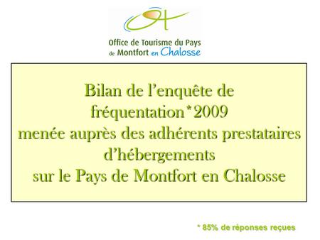 Bilan de l’enquête de fréquentation*2009 menée auprès des adhérents prestataires d’hébergements sur le Pays de Montfort en Chalosse * 85% de réponses reçues.