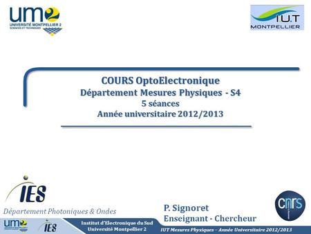 COURS OptoElectronique Département Mesures Physiques - S4