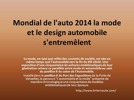 Mondial de l'auto 2014 la mode et le design automobile s'entremêlent