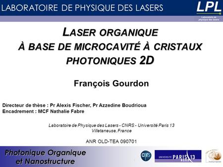 Laser organique à base de microcavité à cristaux photoniques 2D