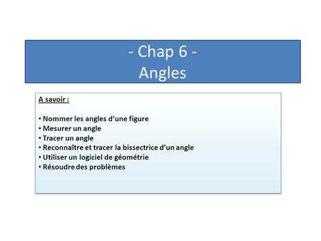 - Chap 6 - Angles A savoir : Nommer les angles d’une figure