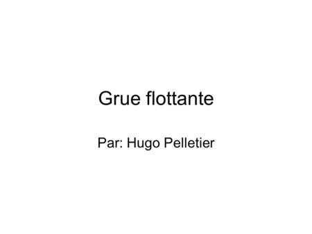 Grue flottante Par: Hugo Pelletier. But: Construire un grue de 40cm par 30cm ou moins. Question: Est-ce que ma grue va flotter. Hypothèse: Je pense que.