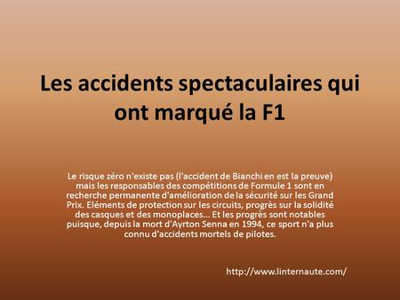 Les accidents spectaculaires qui ont marqué la F1