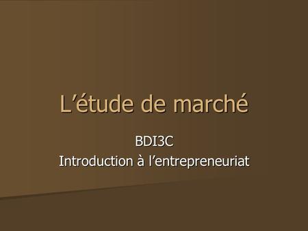 BDI3C Introduction à l’entrepreneuriat