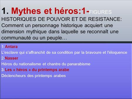 1. Mythes et héros:1-FIGURES HISTORIQUES DE POUVOIR ET DE RESISTANCE: Comment un personnage historique acquiert une dimension mythique dans laquelle se.