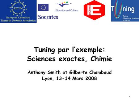 1 Tuning par l’exemple: Sciences exactes, Chimie Anthony Smith et Gilberte Chambaud Lyon, 13-14 Mars 2008.
