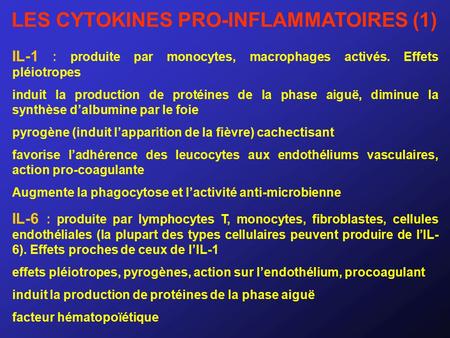 LES CYTOKINES PRO-INFLAMMATOIRES (1)
