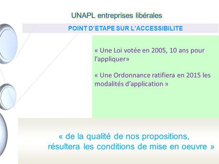 MF_PA_2011-05_V8 « de la qualité de nos propositions, résultera les conditions de mise en oeuvre » « Une Loi votée en 2005, 10 ans pour l’appliquer» «