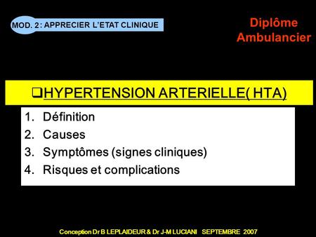HYPERTENSION ARTERIELLE( HTA)