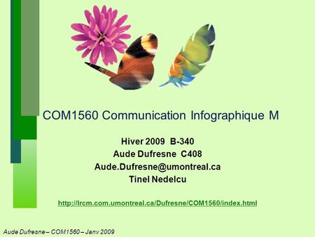 Aude Dufresne – COM1560 – Janv 2009 COM1560 Communication Infographique M Hiver 2009 B-340 Aude Dufresne C408 Tinel Nedelcu.