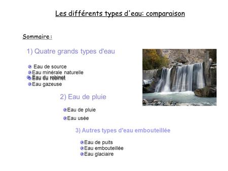 Les différents types d'eau: comparaison