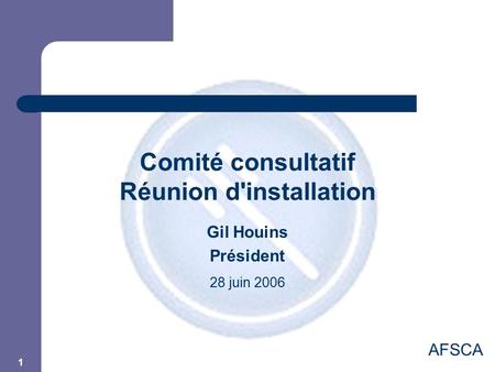 1 Comité consultatif Réunion d'installation AFSCA Gil Houins Président 28 juin 2006.