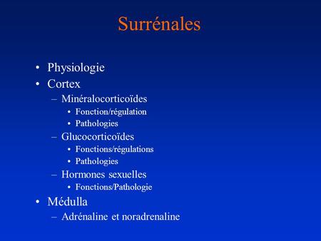 Surrénales Physiologie Cortex Médulla Minéralocorticoïdes