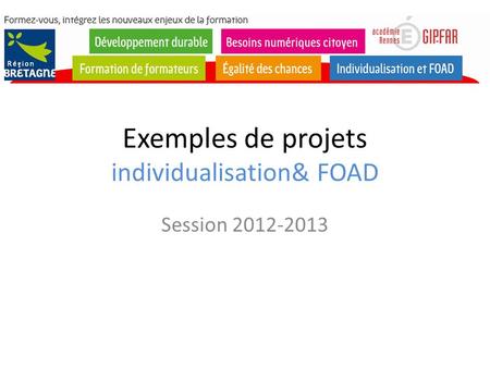 Exemples de projets individualisation& FOAD Session 2012-2013.