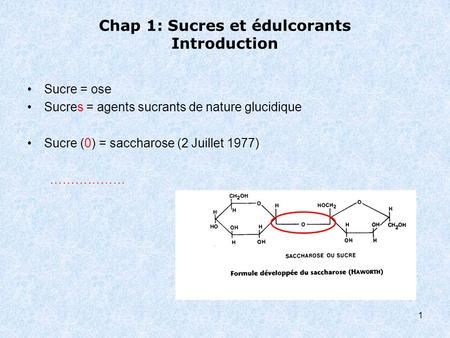 Chap 1: Sucres et édulcorants Introduction