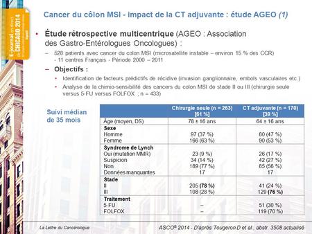 Cancer du côlon MSI - impact de la CT adjuvante : étude AGEO (2)