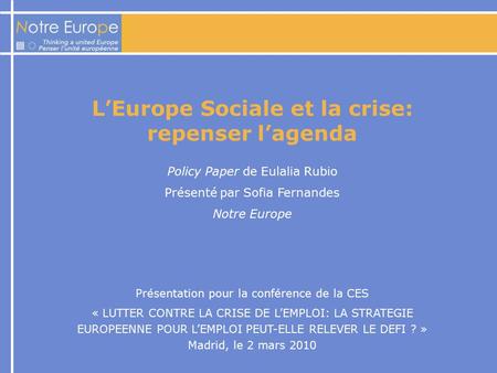 L’Europe Sociale et la crise: repenser l’agenda
