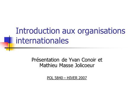 Introduction aux organisations internationales