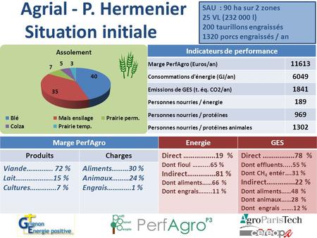Marge PerfAgroEnergieGES ProduitsChargesDirect ……………..19 % Dont fioul ……....65 % Indirect…………...81 % Dont aliments……66 % Dont engrais……..11 % Direct ……………..78.