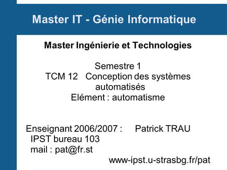 Master IT - Génie Informatique