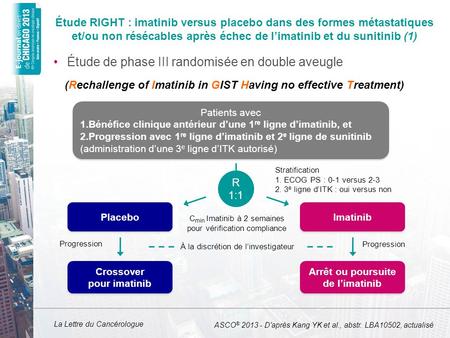 La Lettre du Cancérologue Étude RIGHT : imatinib versus placebo dans des formes métastatiques et/ou non résécables après échec de l’imatinib et du sunitinib.