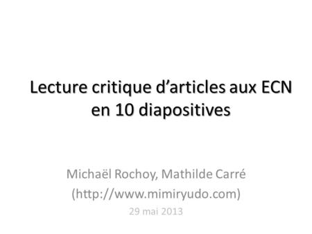 Lecture critique d’articles aux ECN en 10 diapositives