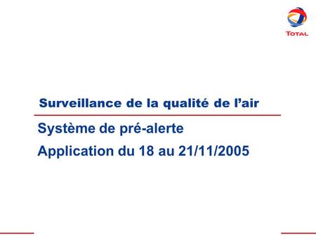 Surveillance de la qualité de l’air Système de pré-alerte Application du 18 au 21/11/2005.
