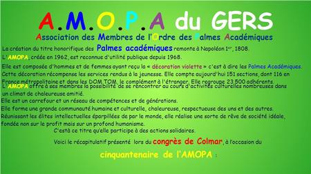 cinquantenaire de l’AMOPA :