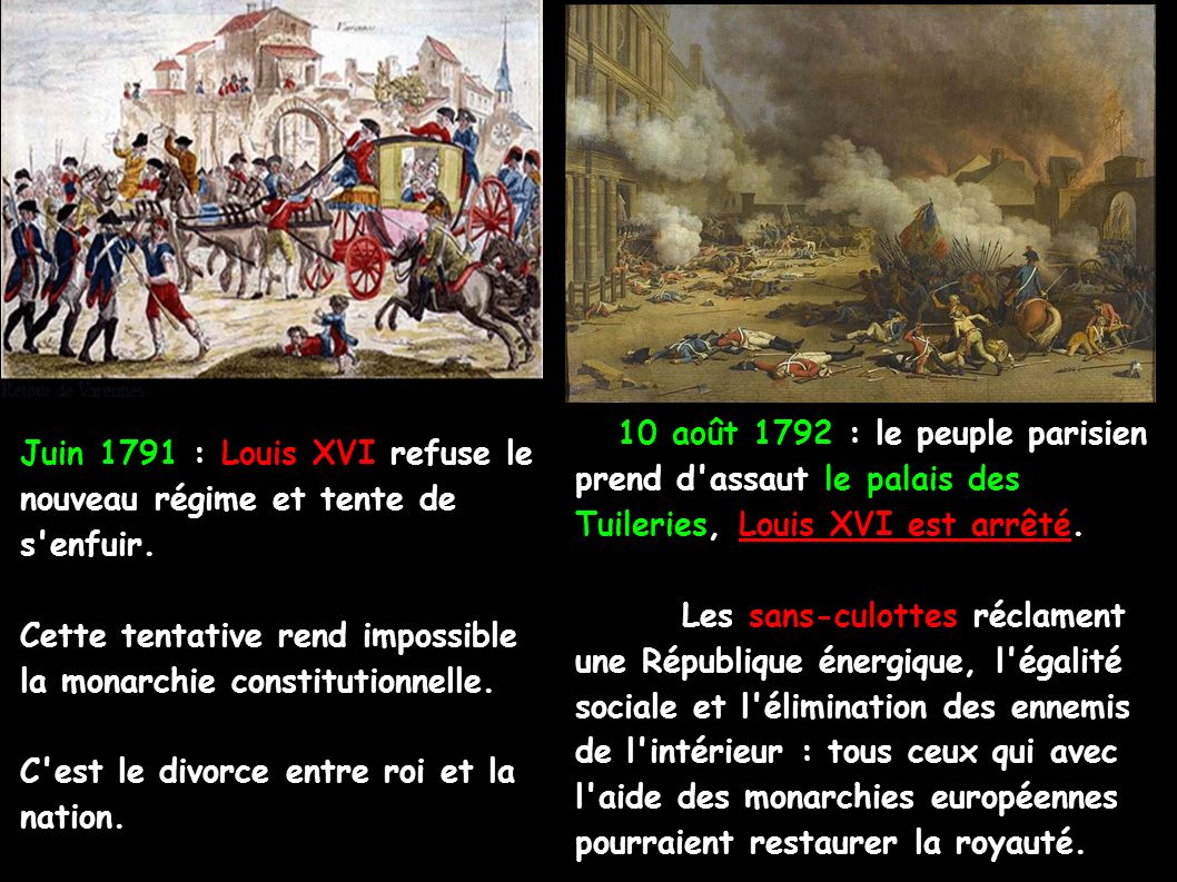 Juin 1791 : Louis XVI refuse le nouveau régime et tente de s'enfuir. Cette tentative rend impossible la monarchie constitutionnelle. C'est le divorce entre. - ppt télécharger