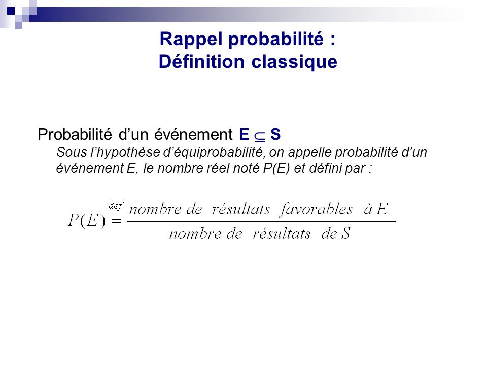 Rappel Probabilite Definition Classique Ppt Video Online Telecharger