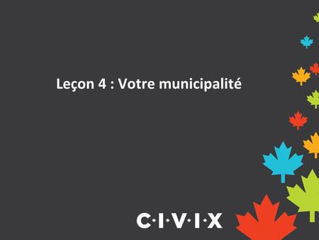 Leçon 4 : Votre municipalité. Municipalités en Ontario L’Ontario est divisée en 444 communautés, appelées municipalités. Une municipalité peut se nommer.