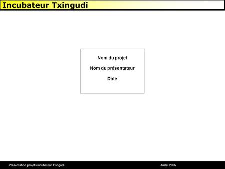 Présentation projets incubateur Txingudi Juillet 2006 Incubateur Txingudi Nom du projet Nom du présentateur Date.