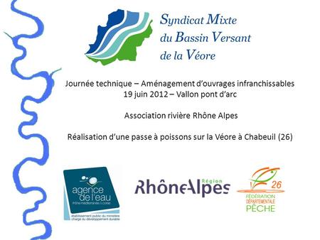 Journée technique – Aménagement d’ouvrages infranchissables 19 juin 2012 – Vallon pont d’arc Association rivière Rhône Alpes Réalisation d’une passe à.