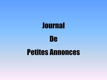 Journal De Petites Annonces.