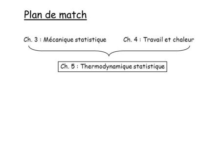 Plan de match Ch. 3 : Mécanique statistique Ch. 4 : Travail et chaleur