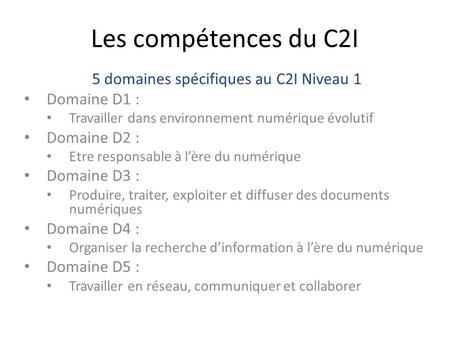 5 domaines spécifiques au C2I Niveau 1