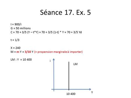 Séance 17. Ex. 5 I = 900/i G = 50 millions