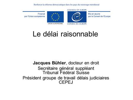 Le délai raisonnable Jacques Bühler, docteur en droit