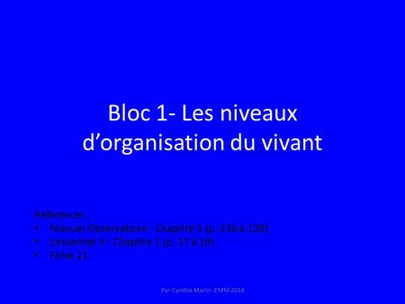 Bloc 1- Les niveaux d’organisation du vivant