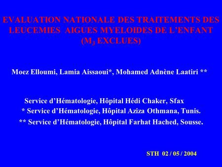 Service d’Hématologie, Hôpital Hédi Chaker, Sfax