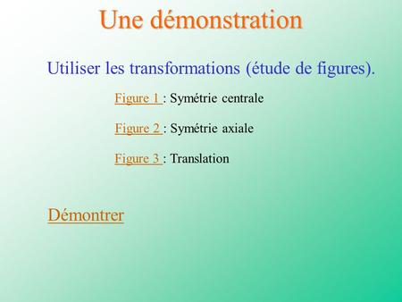 Une démonstration Utiliser les transformations (étude de figures).