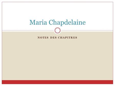 Maria Chapdelaine Notes des chapitres.