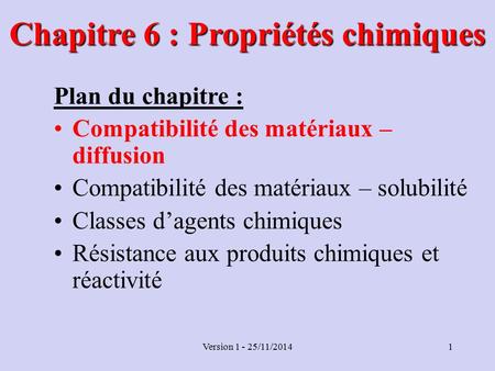 Chapitre 6 : Propriétés chimiques